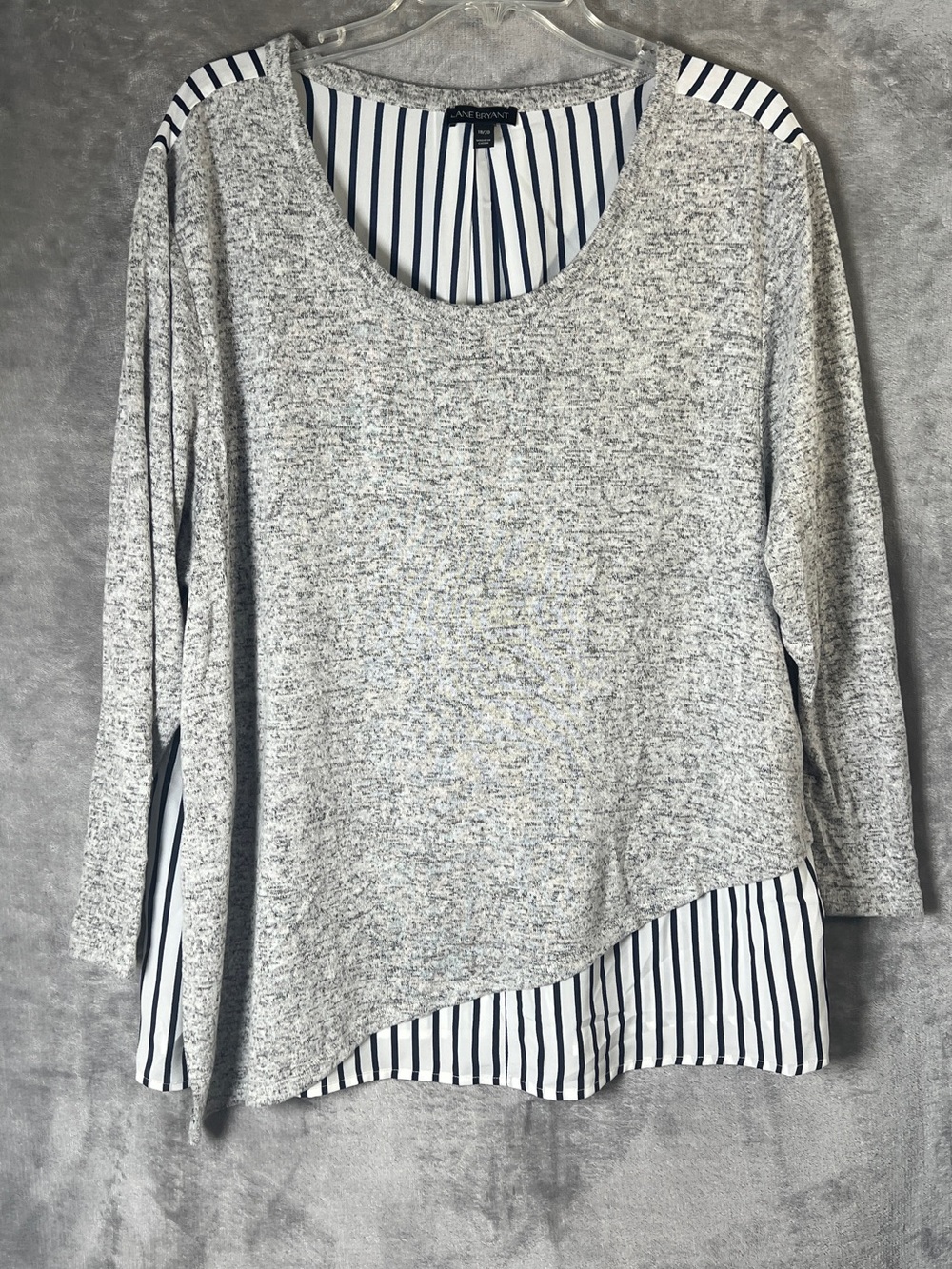 Lane Bryant Gray Heather Layered Look Striped Hem Top